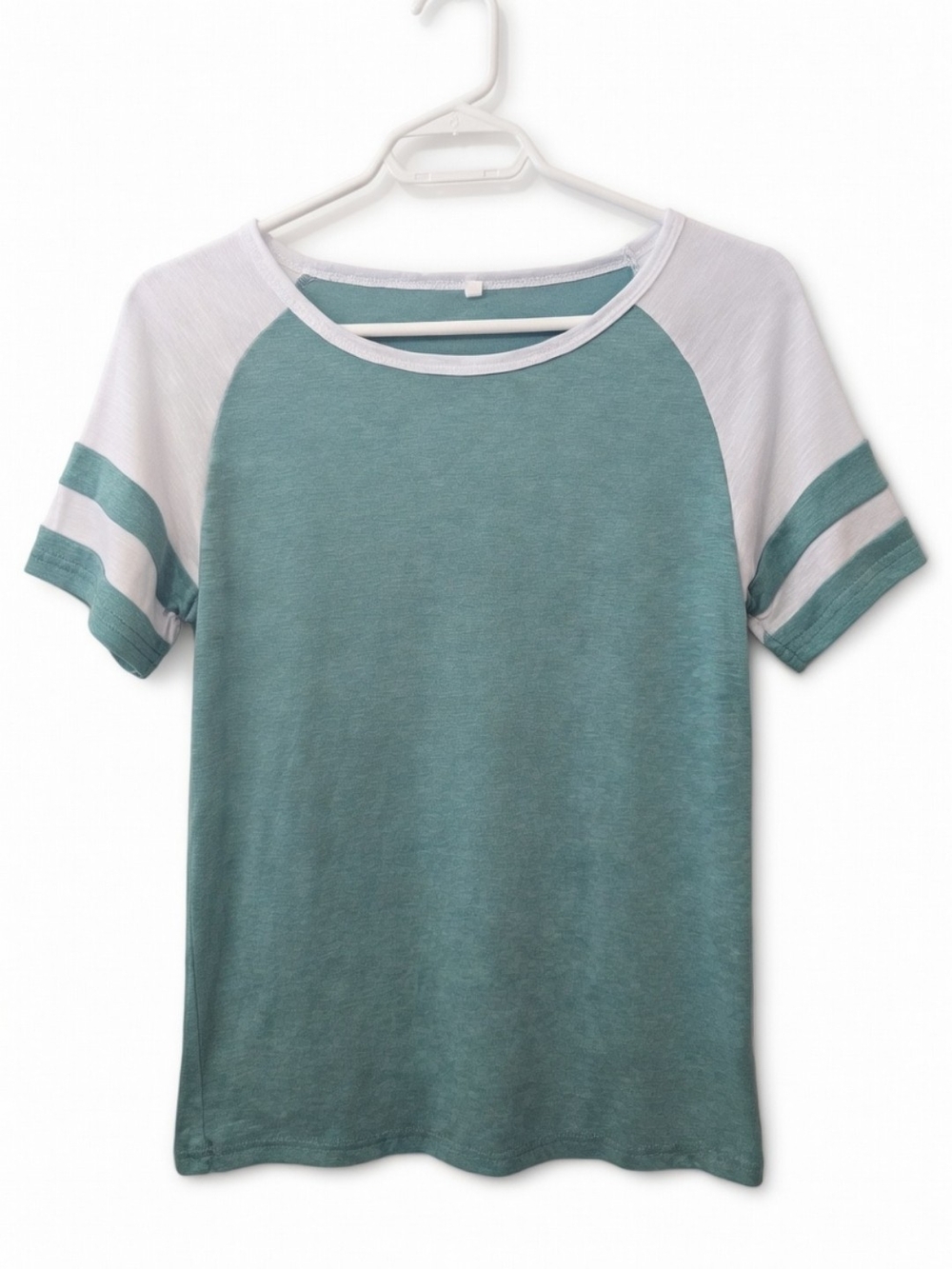 6/$20 Casual Raglan Sleeve Tee - Teal & White